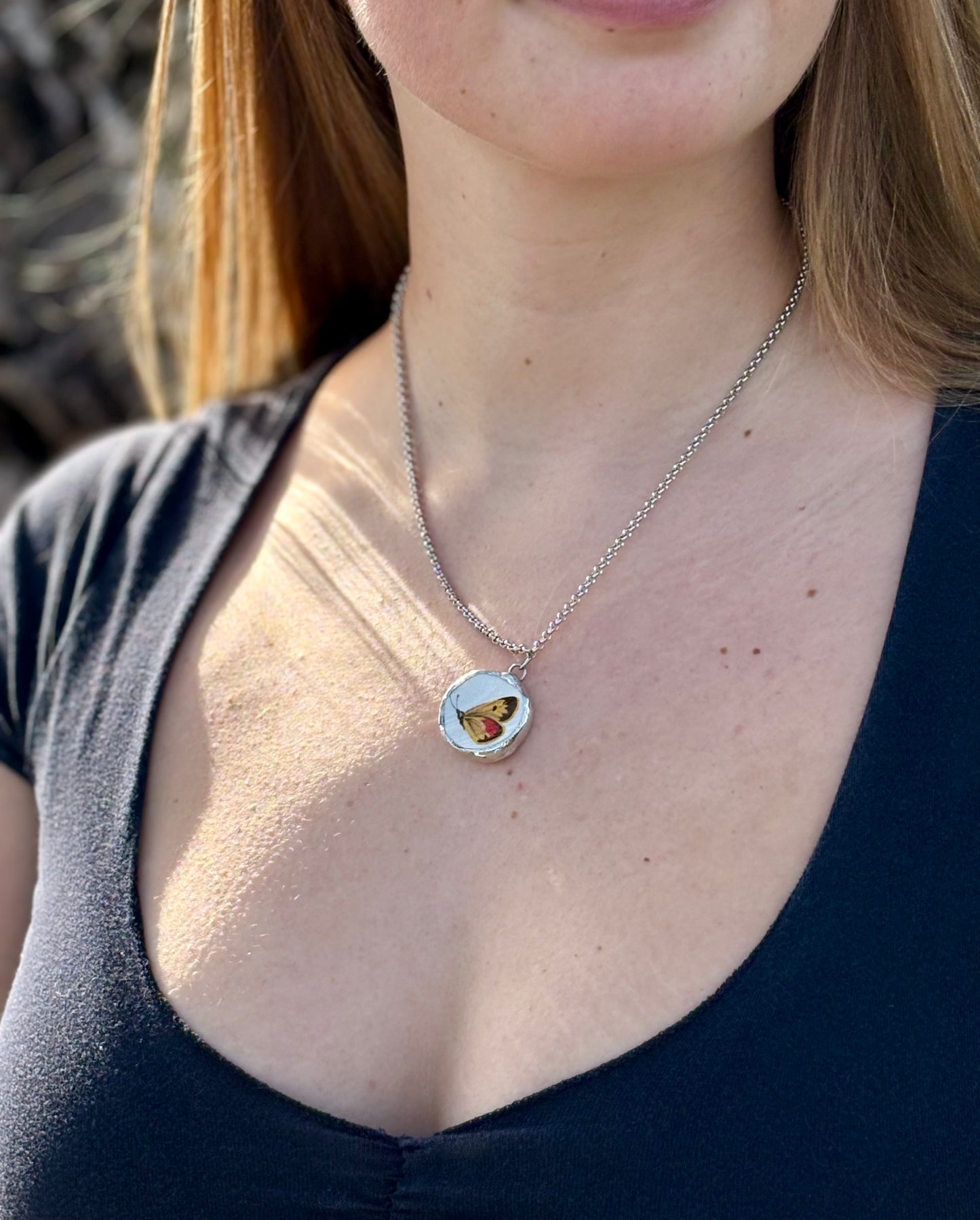 Gold Butterfly Ceramic Pendant Necklace