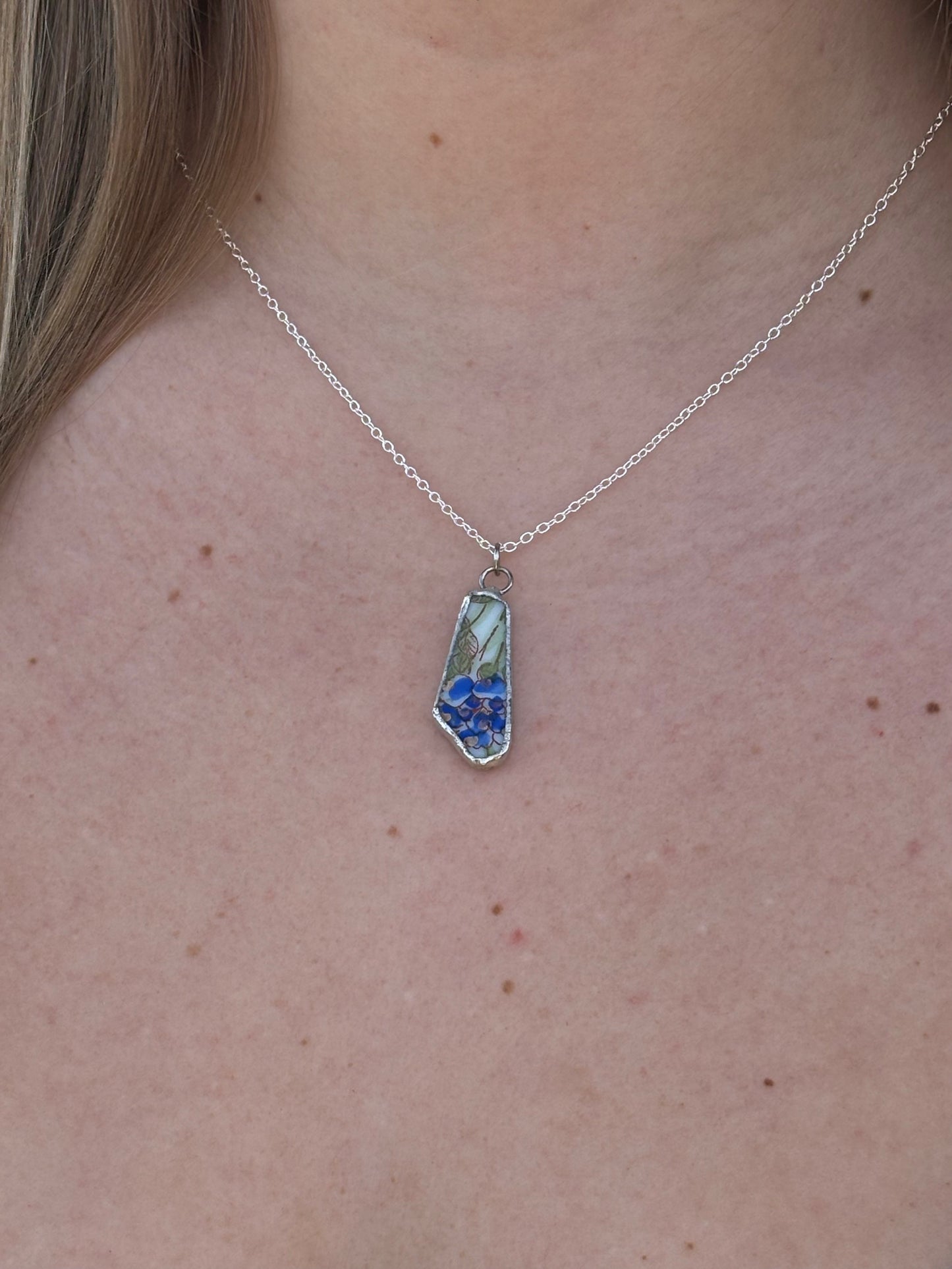 Flora Blue Ceramic Pendant Necklace