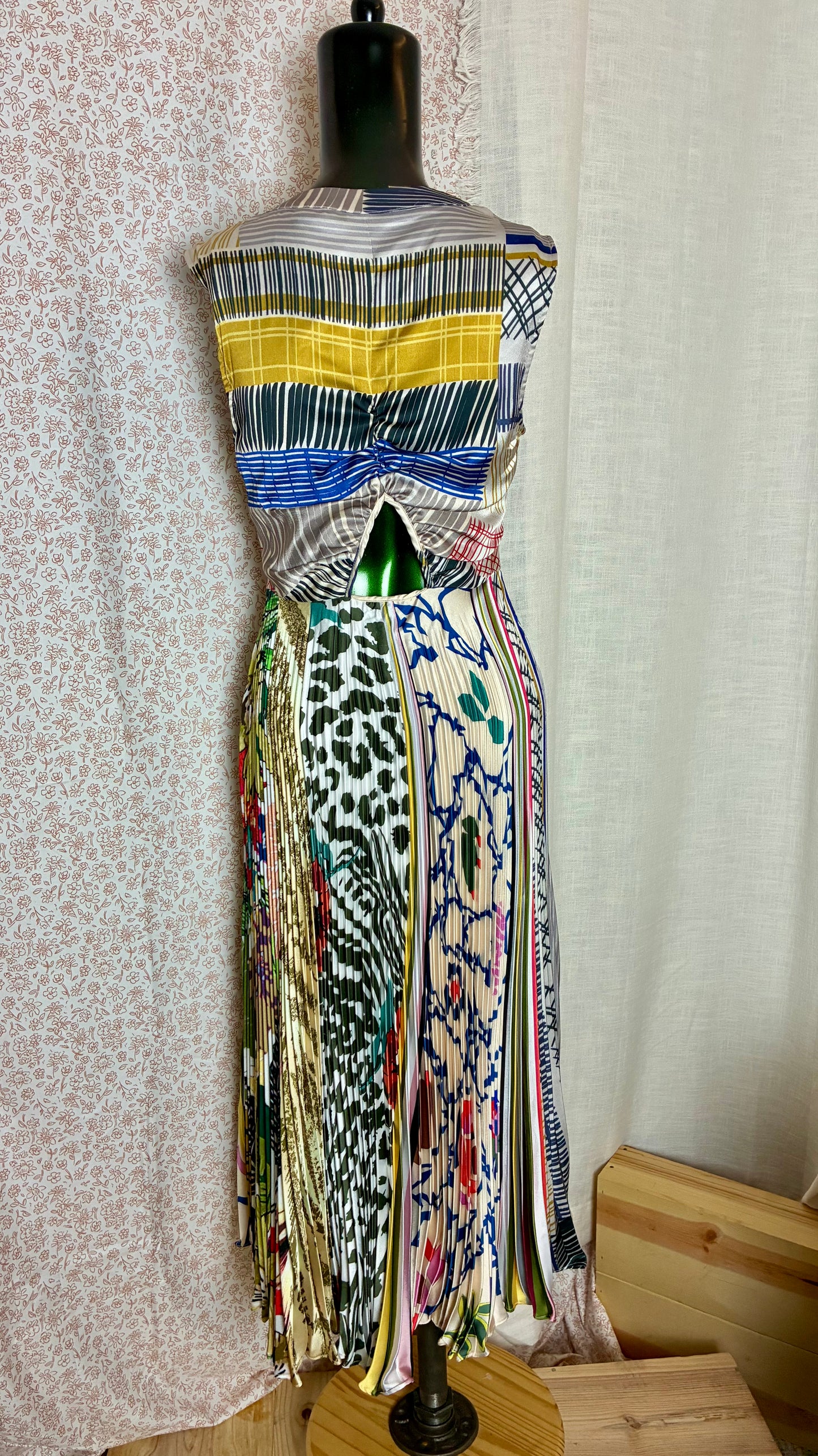 Patterned & Pleated Silk Dress