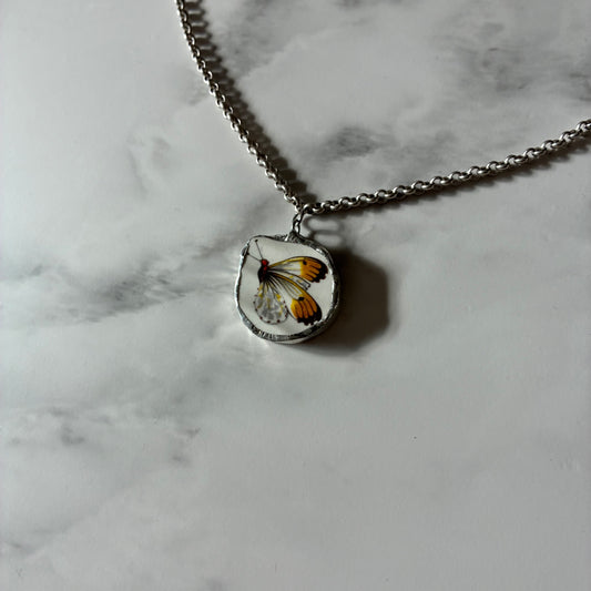 White & Gold Butterfly Ceramic Pendant Necklac