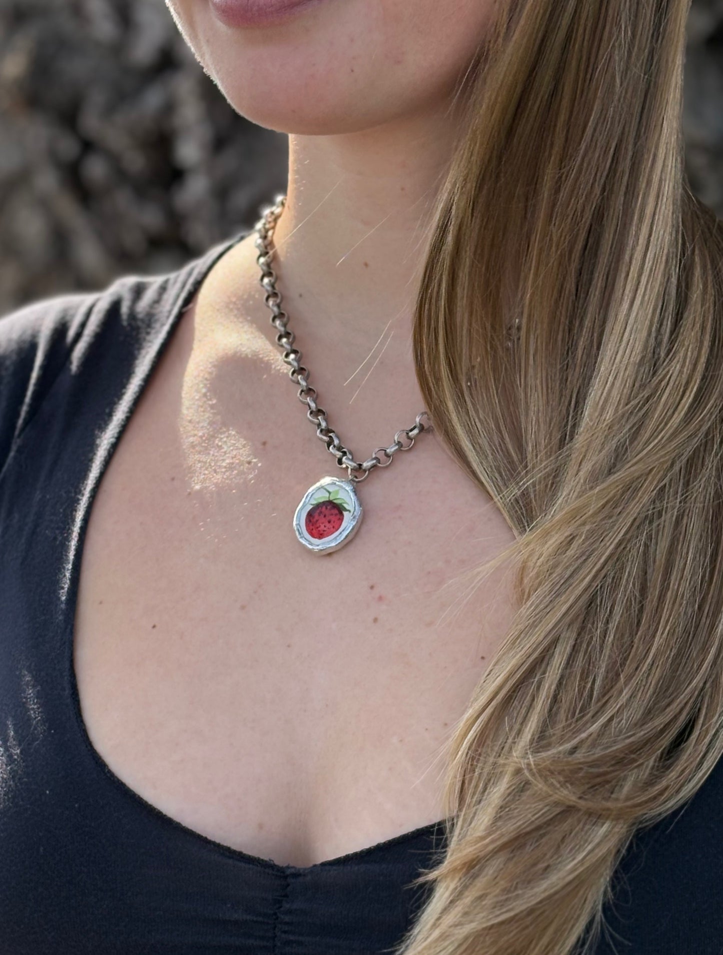 Strawberry 4 Ceramic Necklace