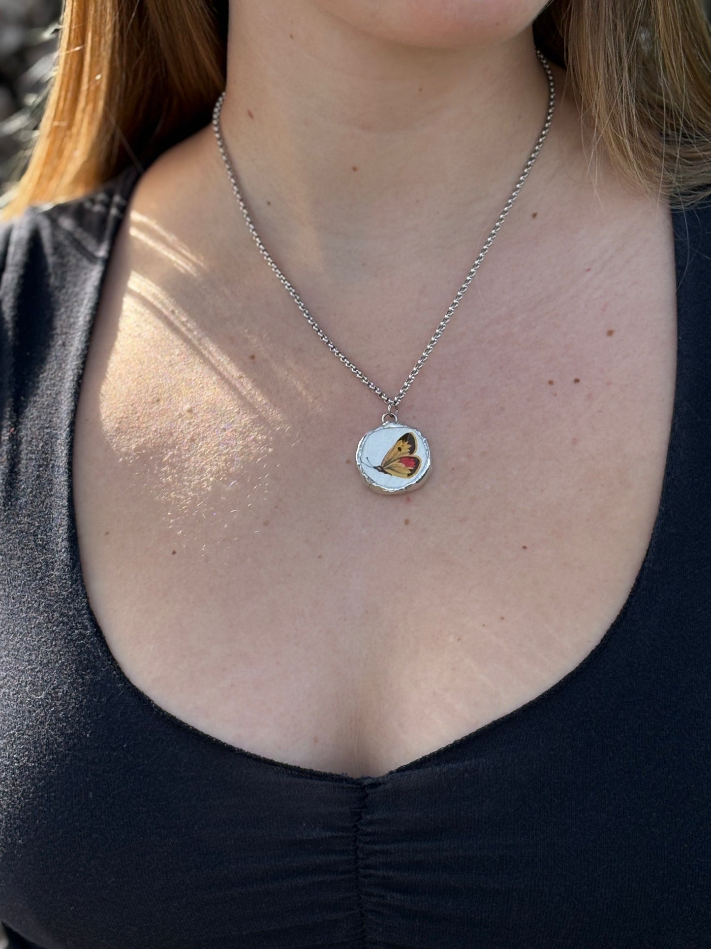 Gold Butterfly Ceramic Pendant Necklace