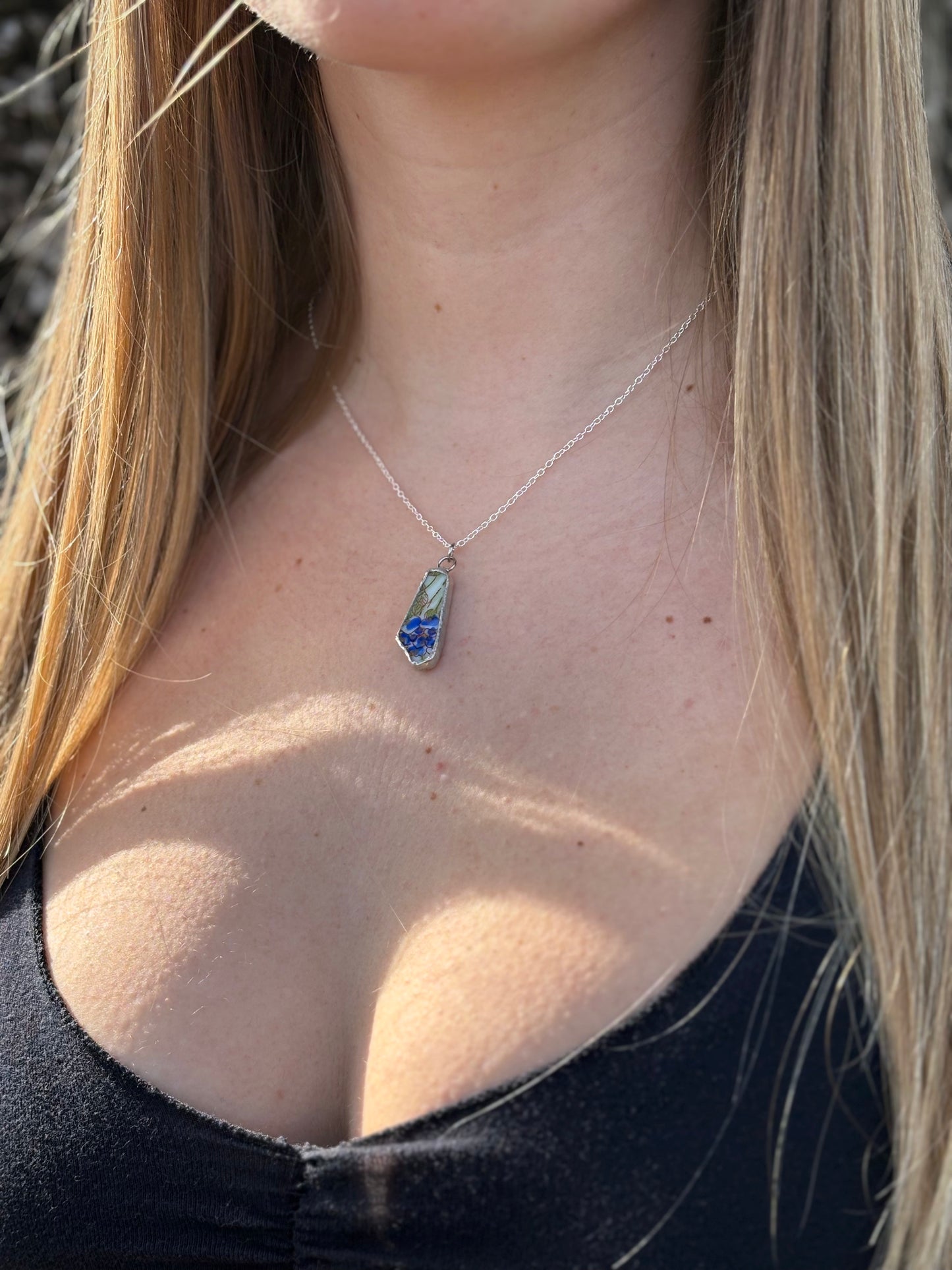 Flora Blue Ceramic Pendant Necklace