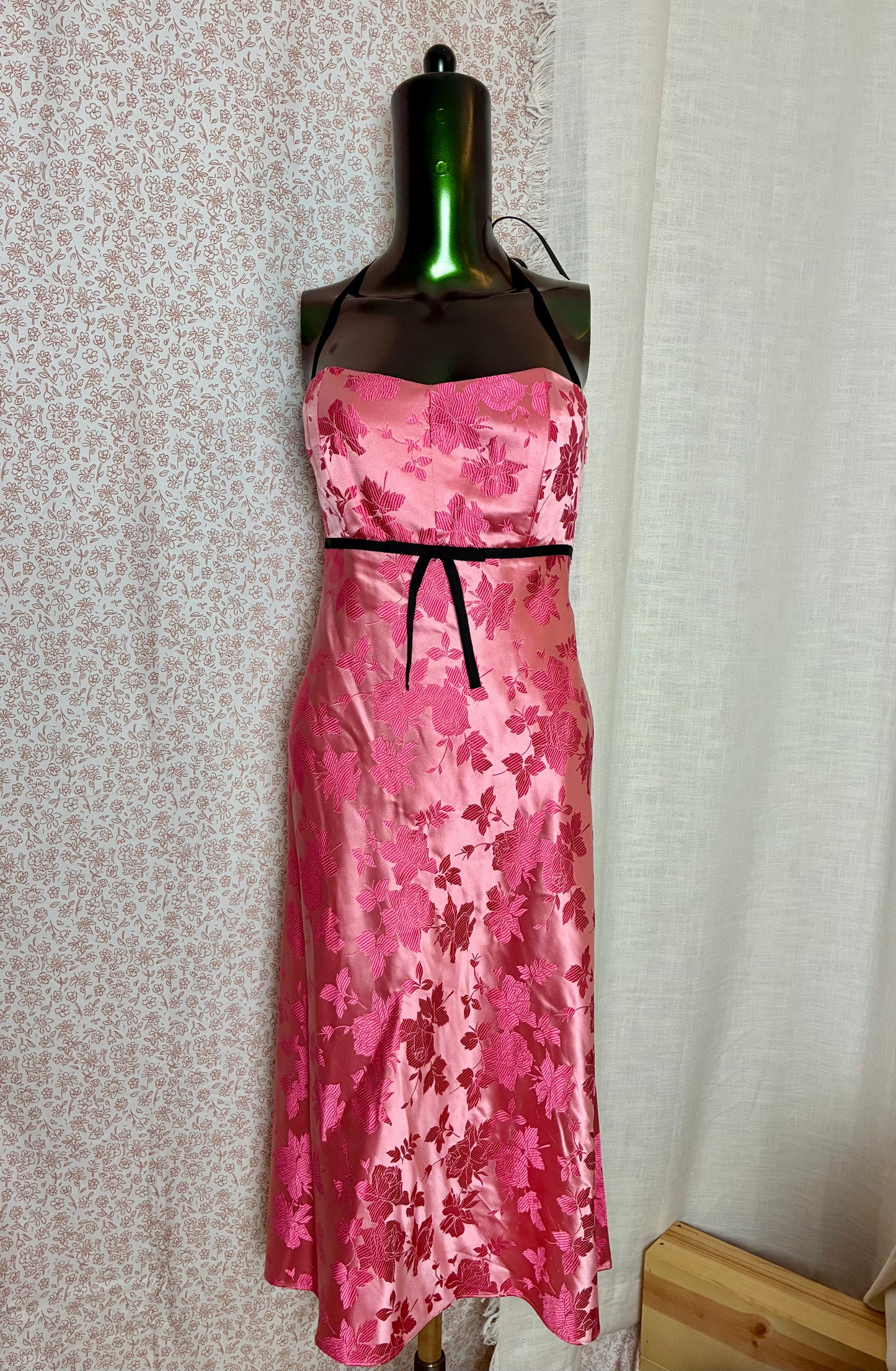 Pink Floral Satin Dress