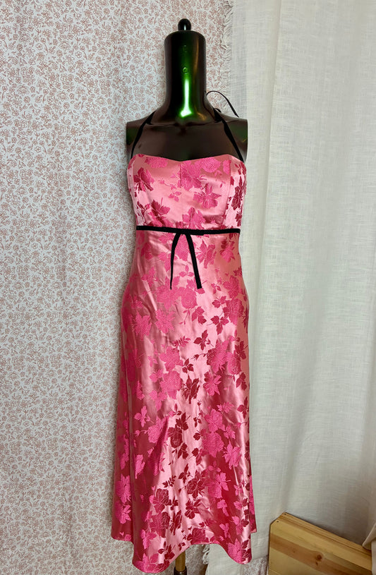 Pink Floral Satin Dress