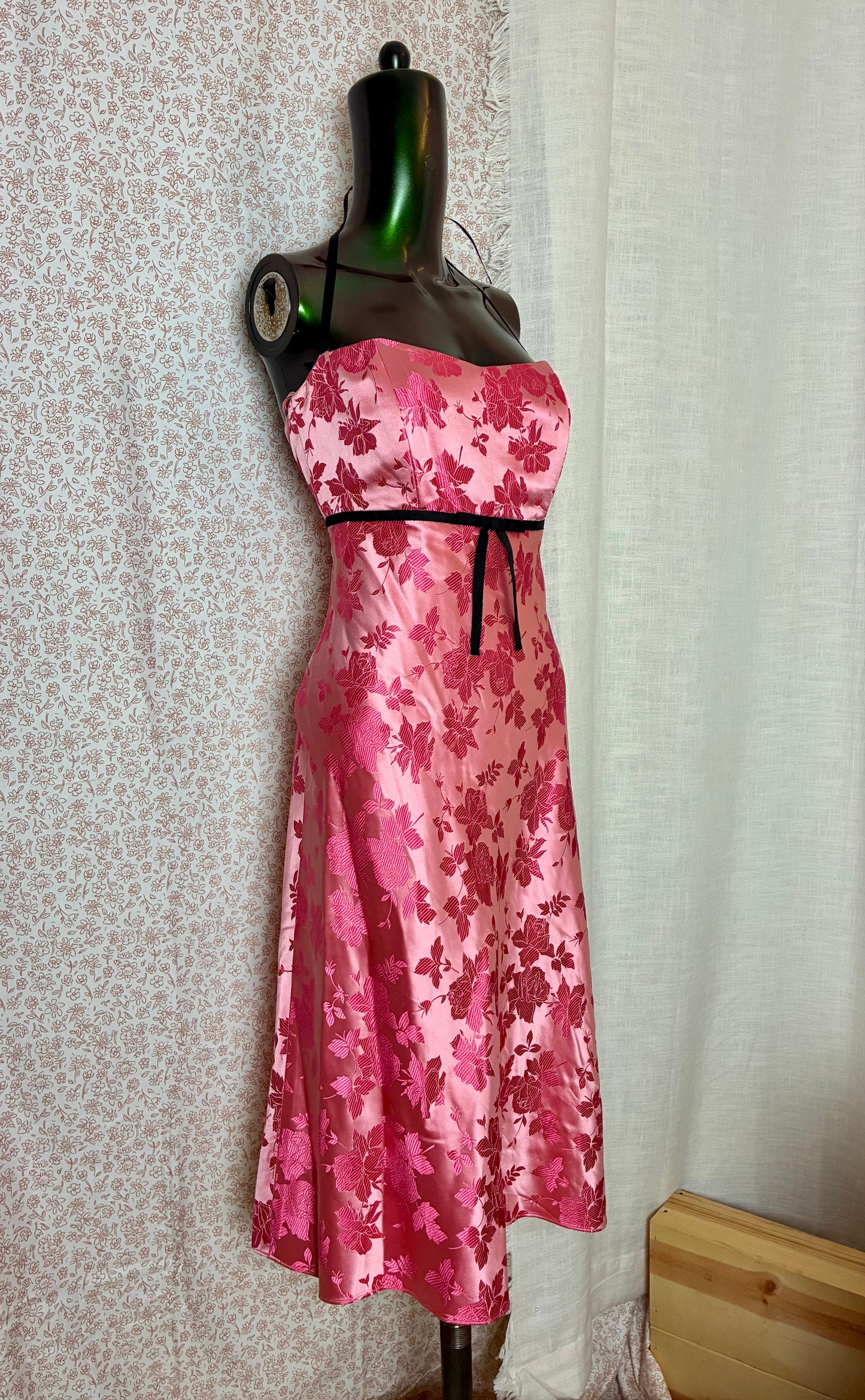 Pink Floral Satin Dress