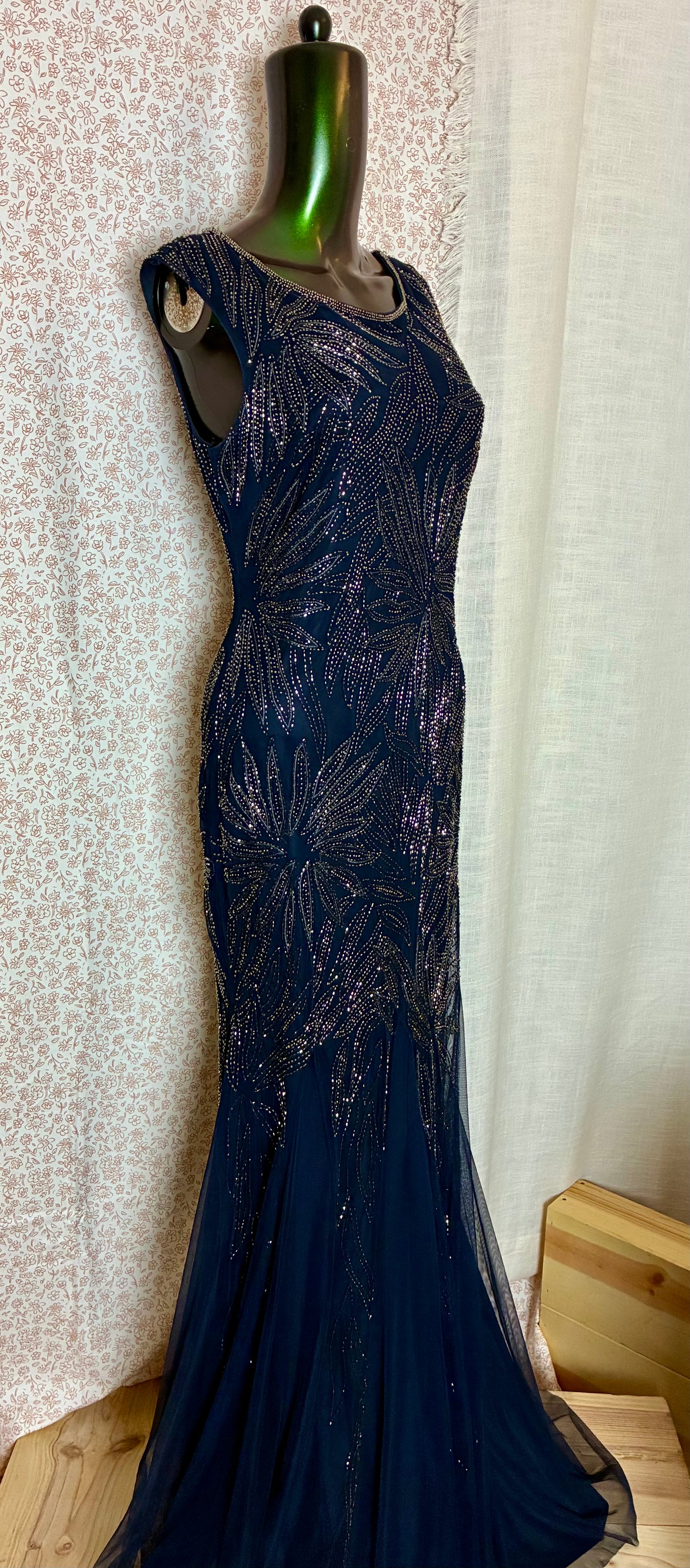 Beaded Navy Maxi Dress