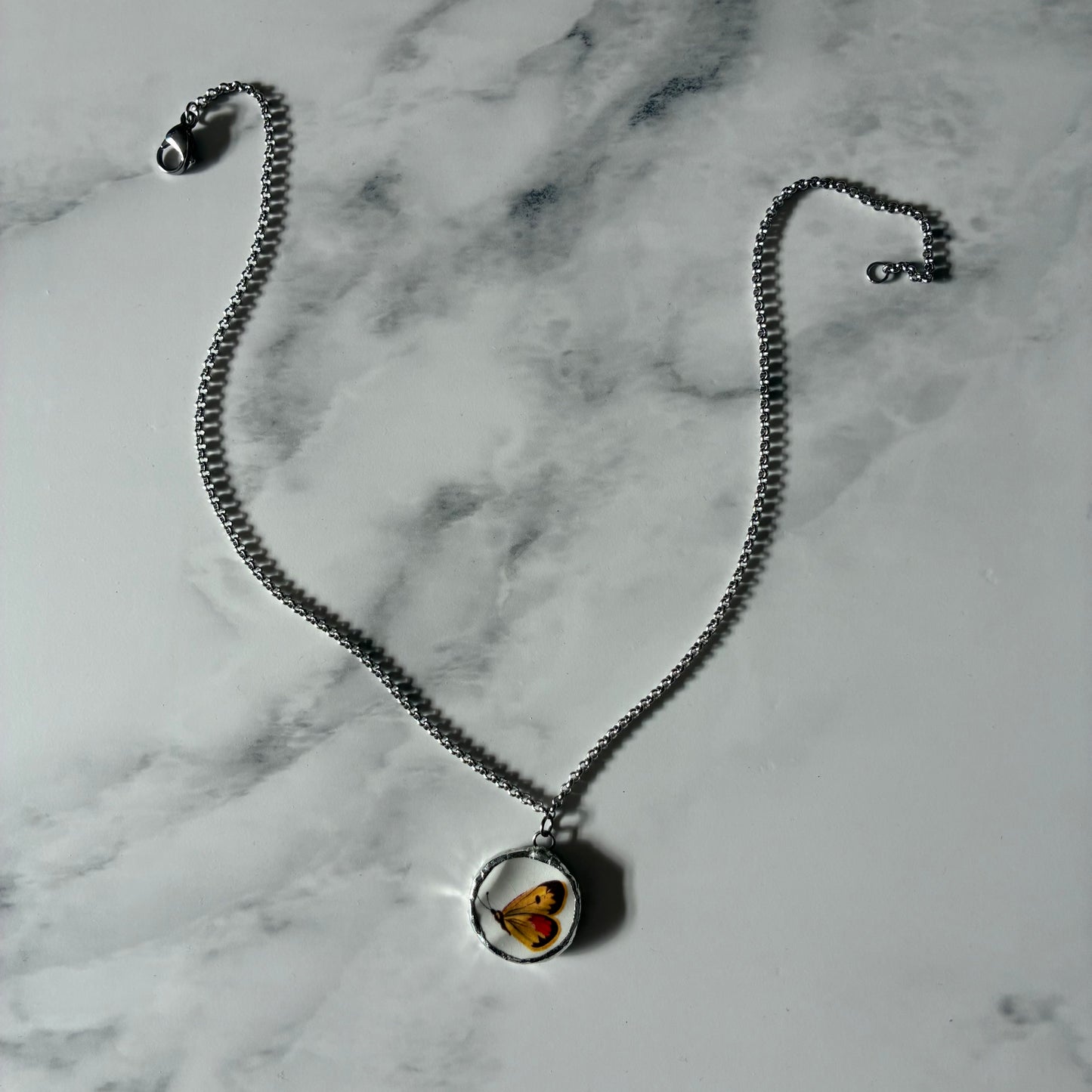Gold Butterfly Ceramic Pendant Necklace