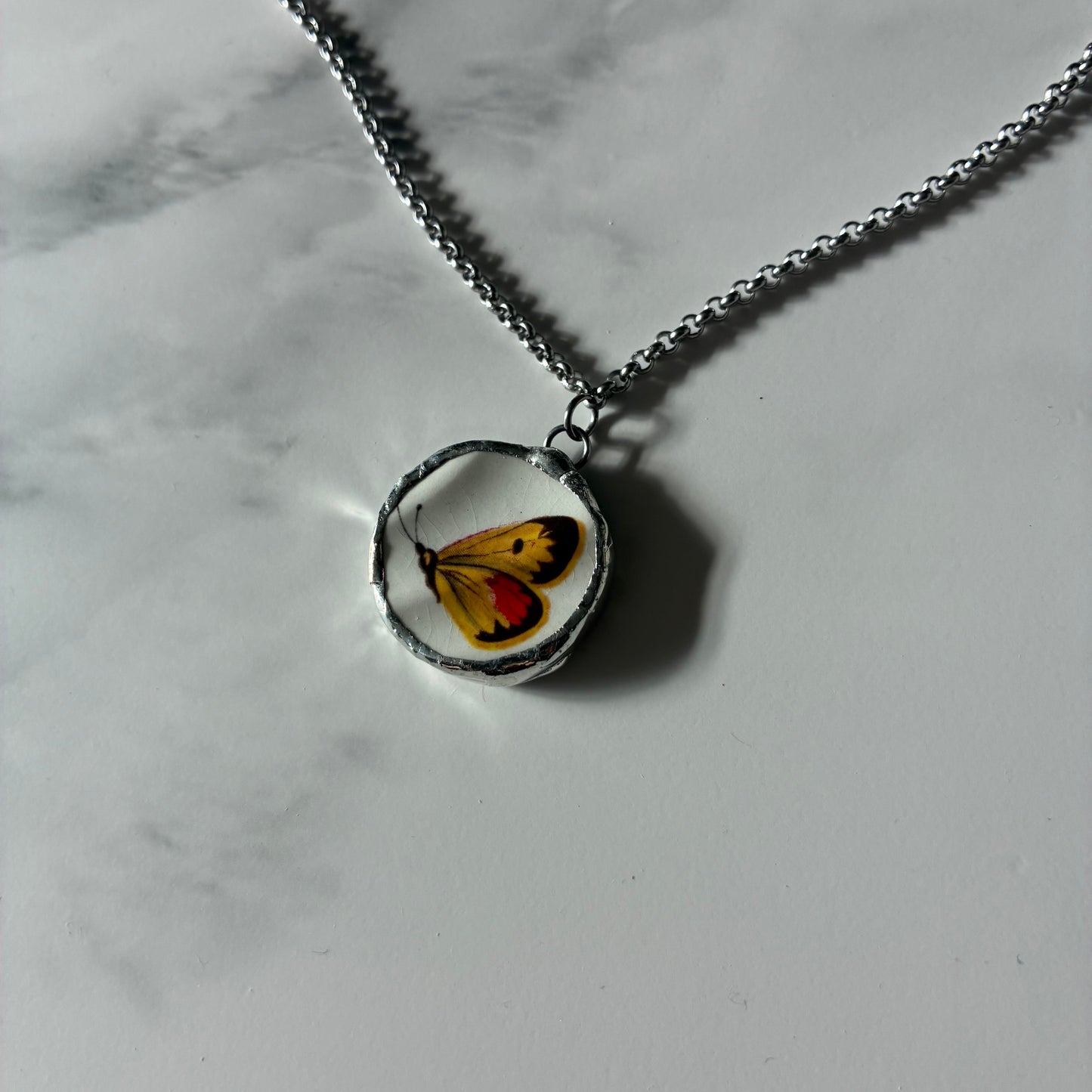 Gold Butterfly Ceramic Pendant Necklace