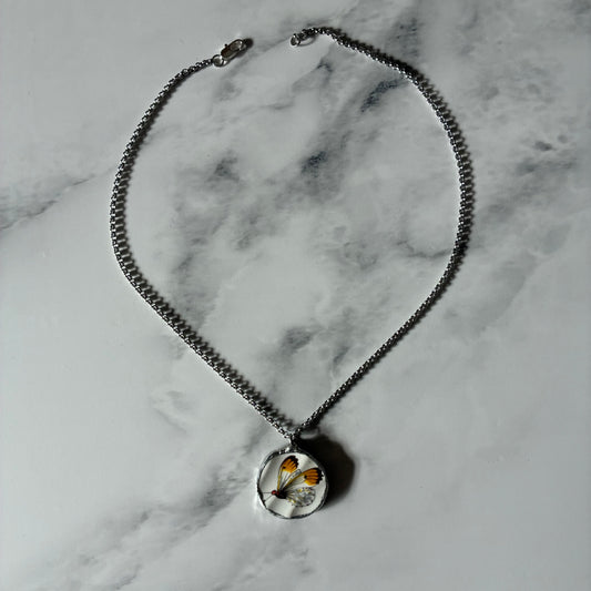 White & Gold Butterfly 2 Ceramic Pendant Necklace